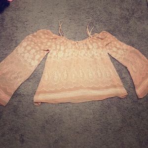 Blush silky sheer cold shoulder floral top